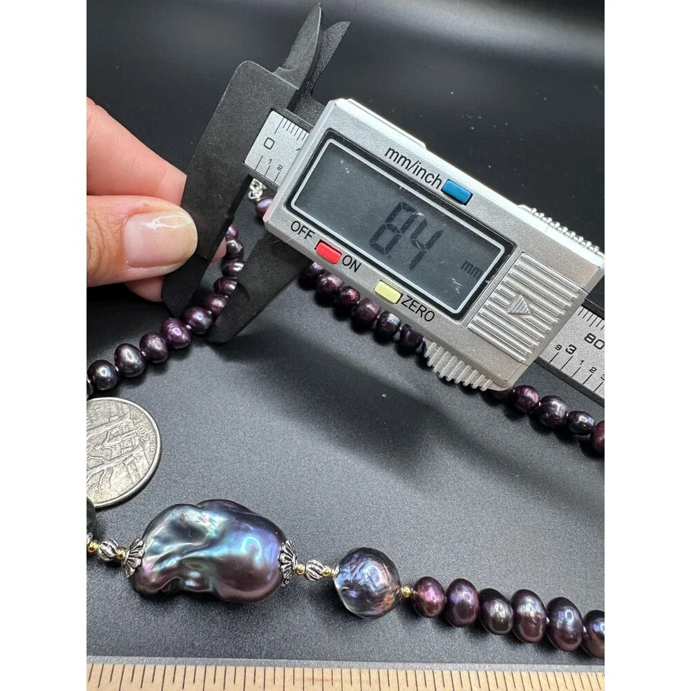 Baroque purple pearl necklace 925 sterling silver bi metal gold and silver jewel